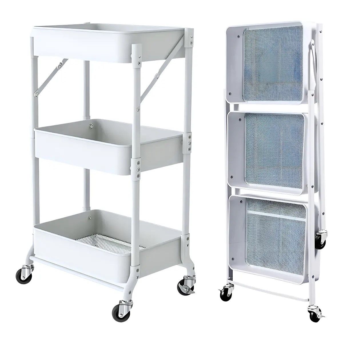 GENERICO - Organizador Carro Plegable Multiuso De 3 Niveles Con Ruedas Color Blanco BELUG
