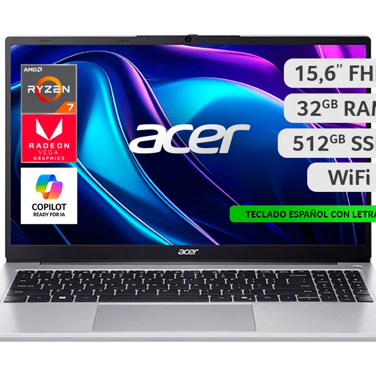 ACER - Notebook Acer Aspire Lite AL15-43P-R3UW-5 AMD Ryzen 7 32GB RAM 512GB SSD 15,6" FHD