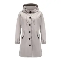 GIOIO - Parka Mujer Larga Impermeable con Capucha Gris