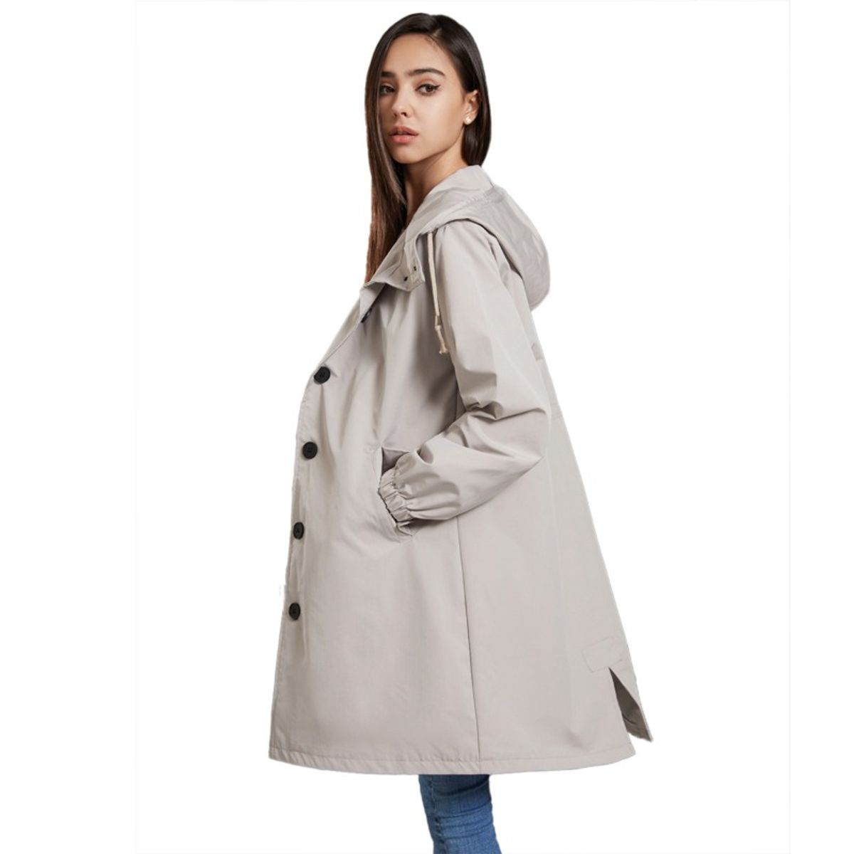GIOIO - Parka Mujer Larga Impermeable con Capucha Gris