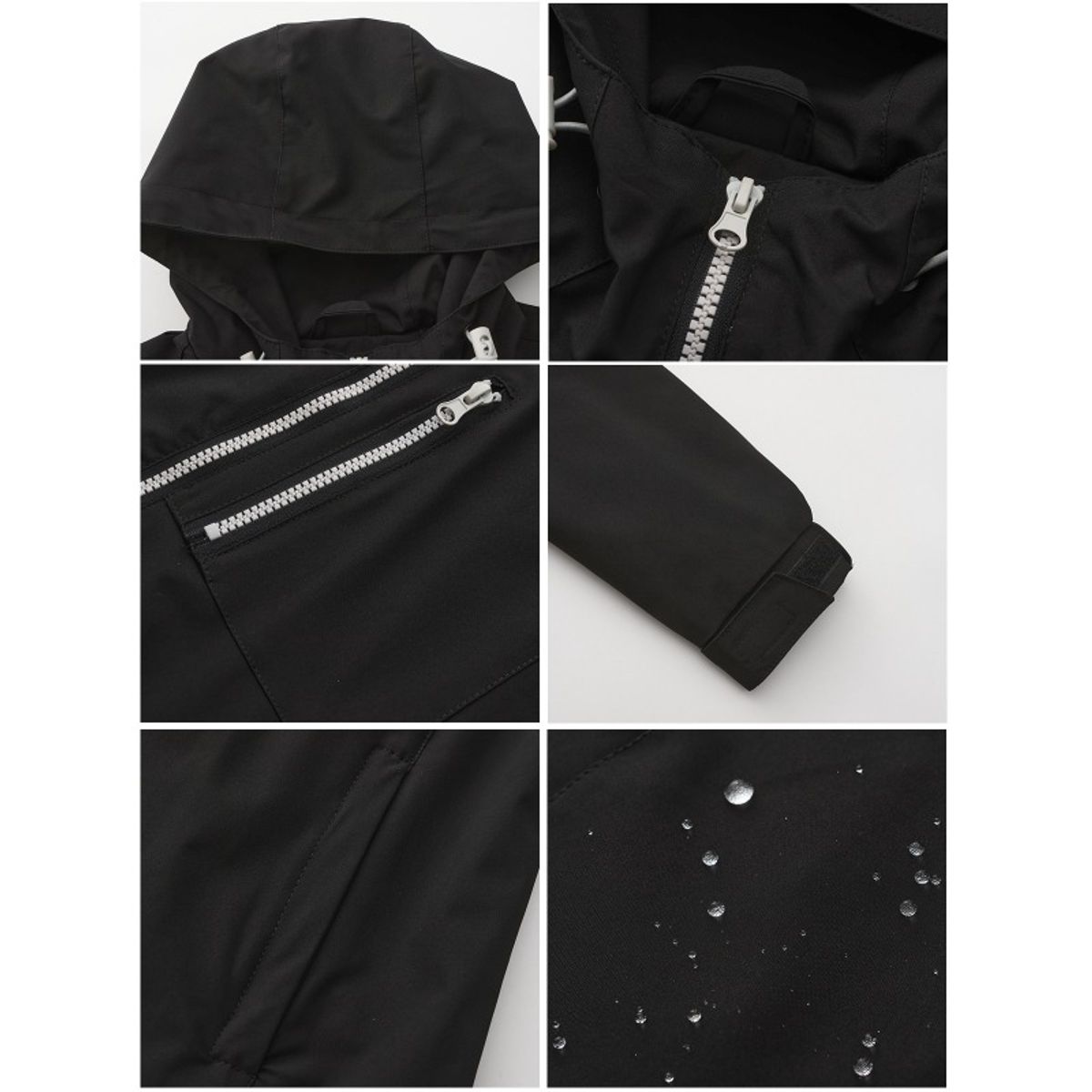 GIOIO - Chaqueta Larga Cortaviento con Capucha Negro