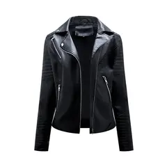 GIOIO - Chaqueta Biker PU Mujer Negro