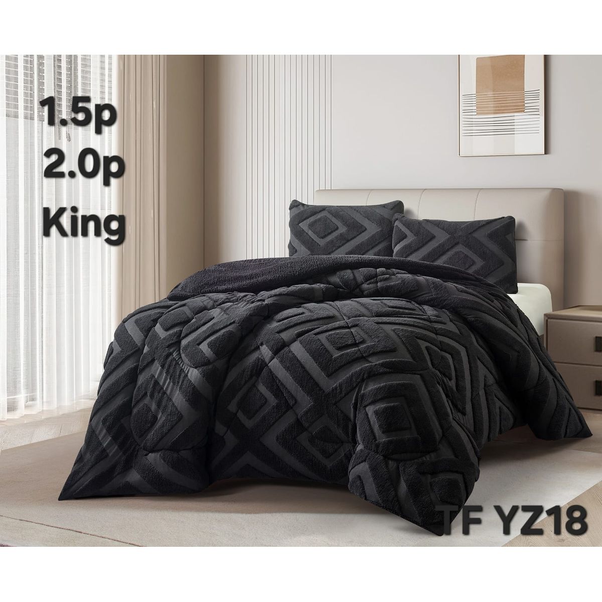 GENERICO - Cobertor de Invierno con Chiporro Jacquard Cutting KING Negro