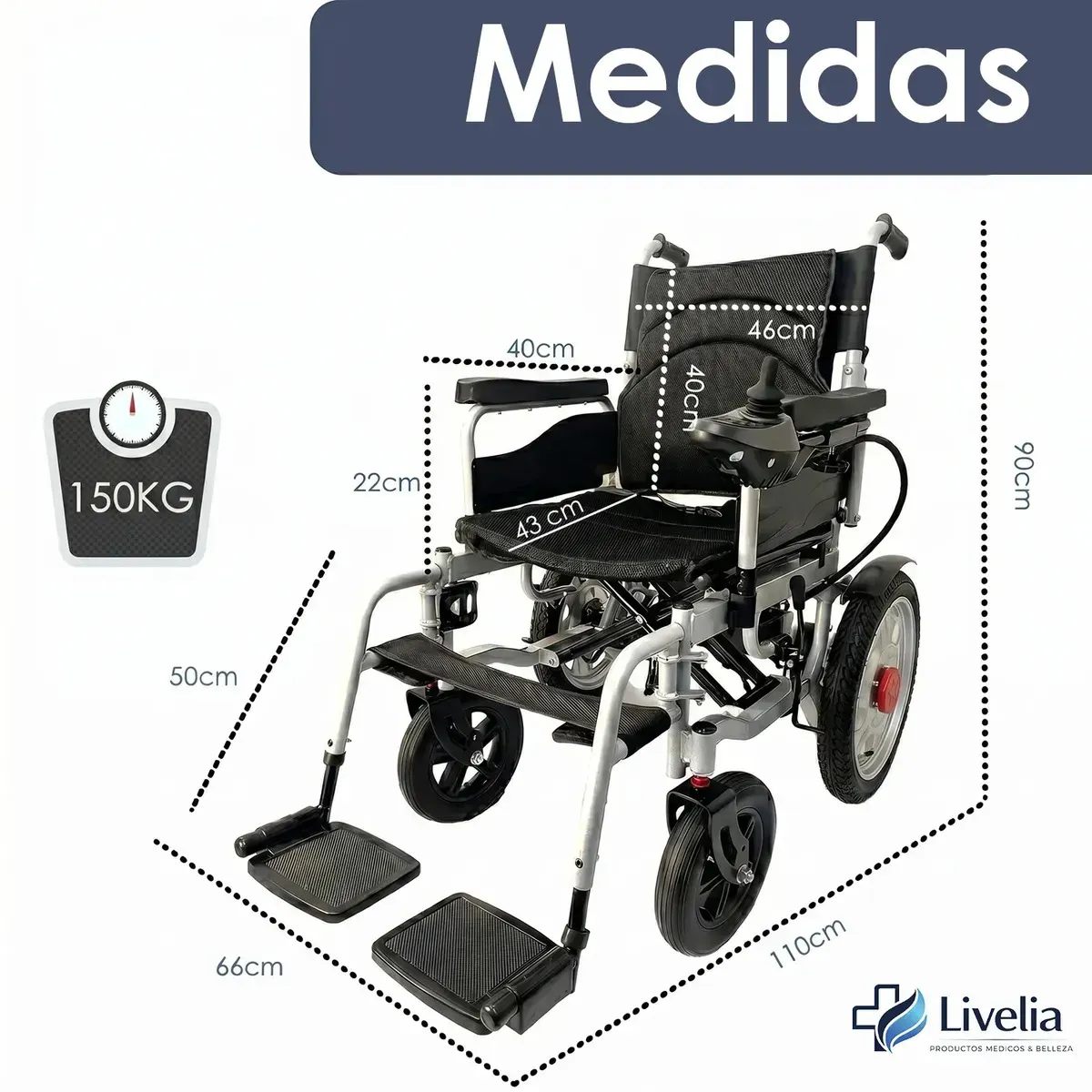 HOMEBRANDT - Silla de Ruedas Electrica Plegable con Joystick y Cinturon de Seguridad 5 Velocidades