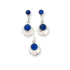 COGGIOLA - Set Colgante y Aros Lapislázuli Redondo Borde Plata Fina 950