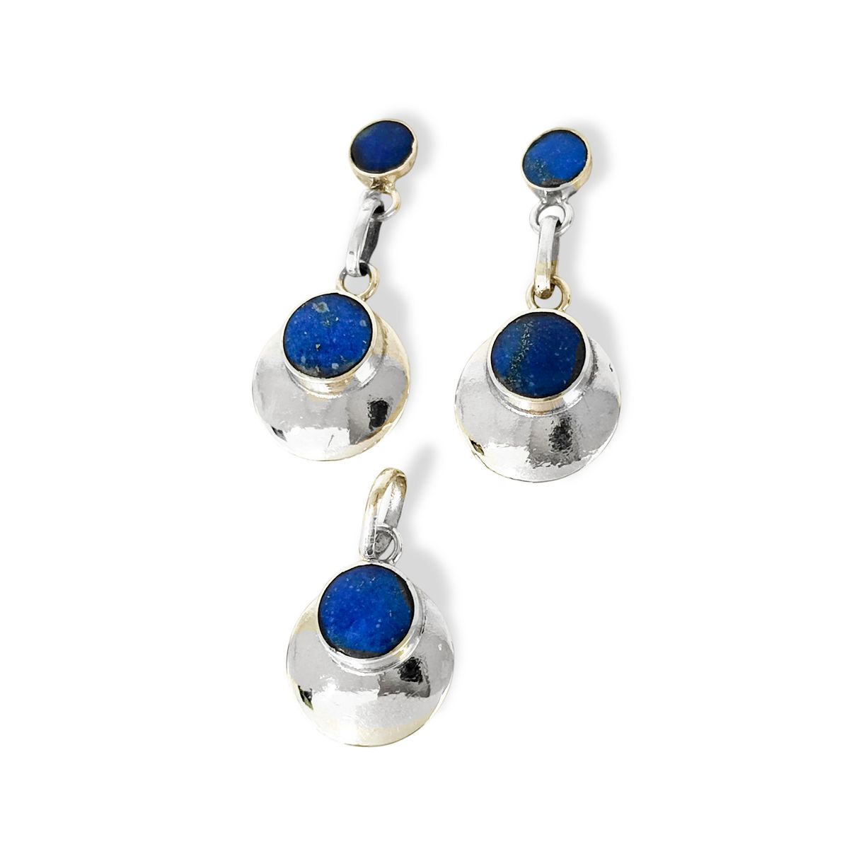 COGGIOLA - Set y Aros Lapislázuli Redondo Borde Plata Fina 950
