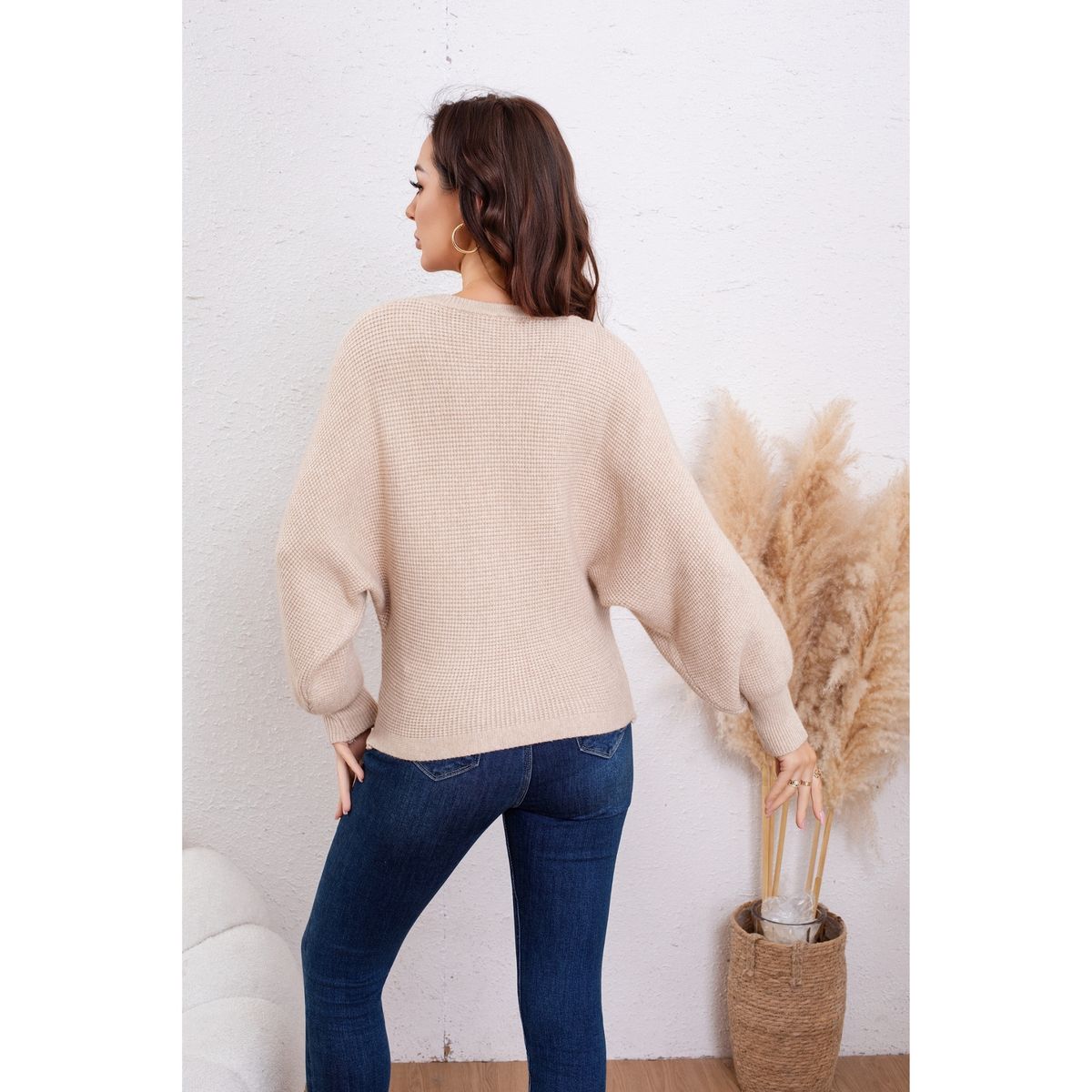 LIKE SHOP - Sweater Mujer Manga Larga Murciélago Tejido Diseño Corazón 6022