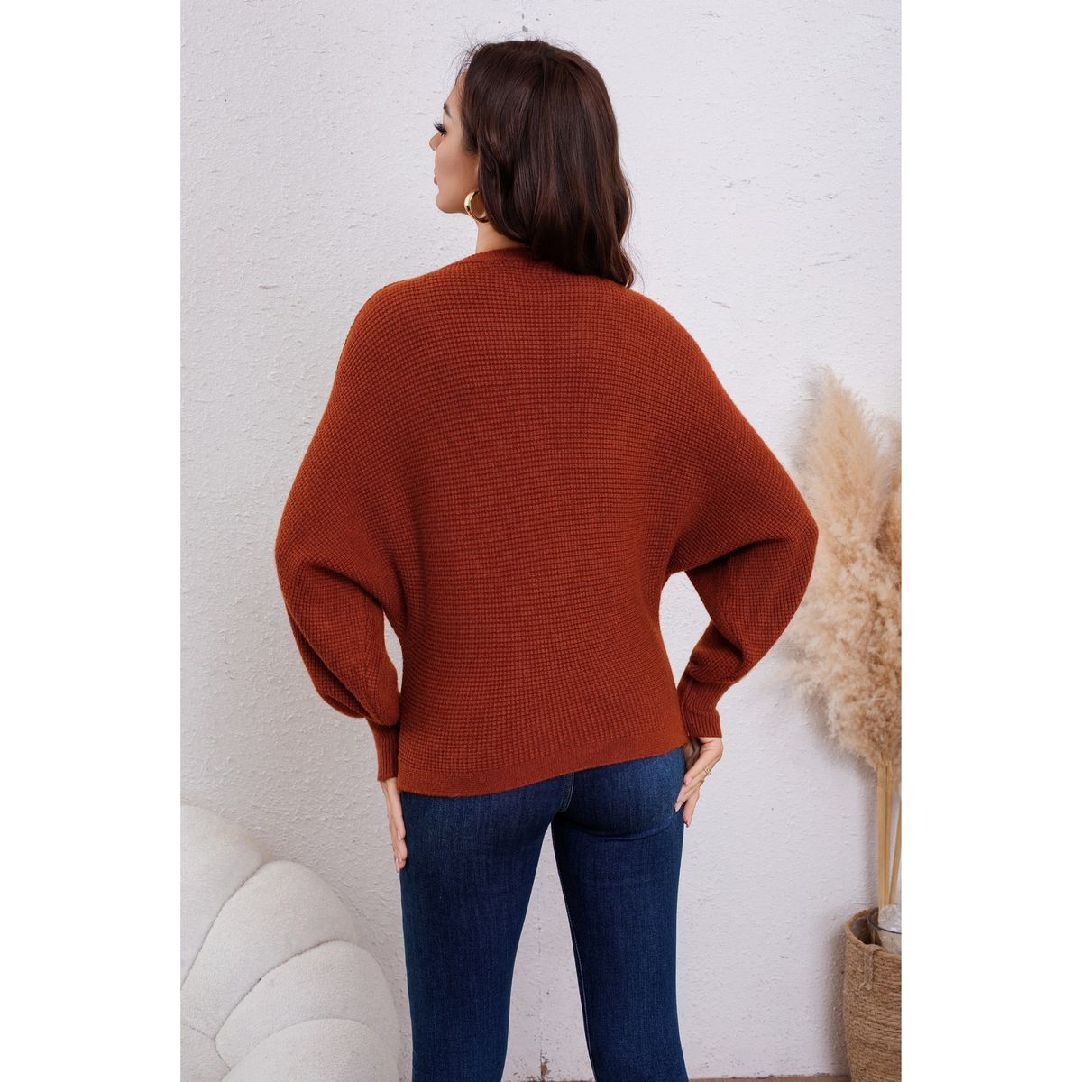 LIKE SHOP - Sweater Mujer Manga Larga Murciélago Tejido Diseño Corazón 6022