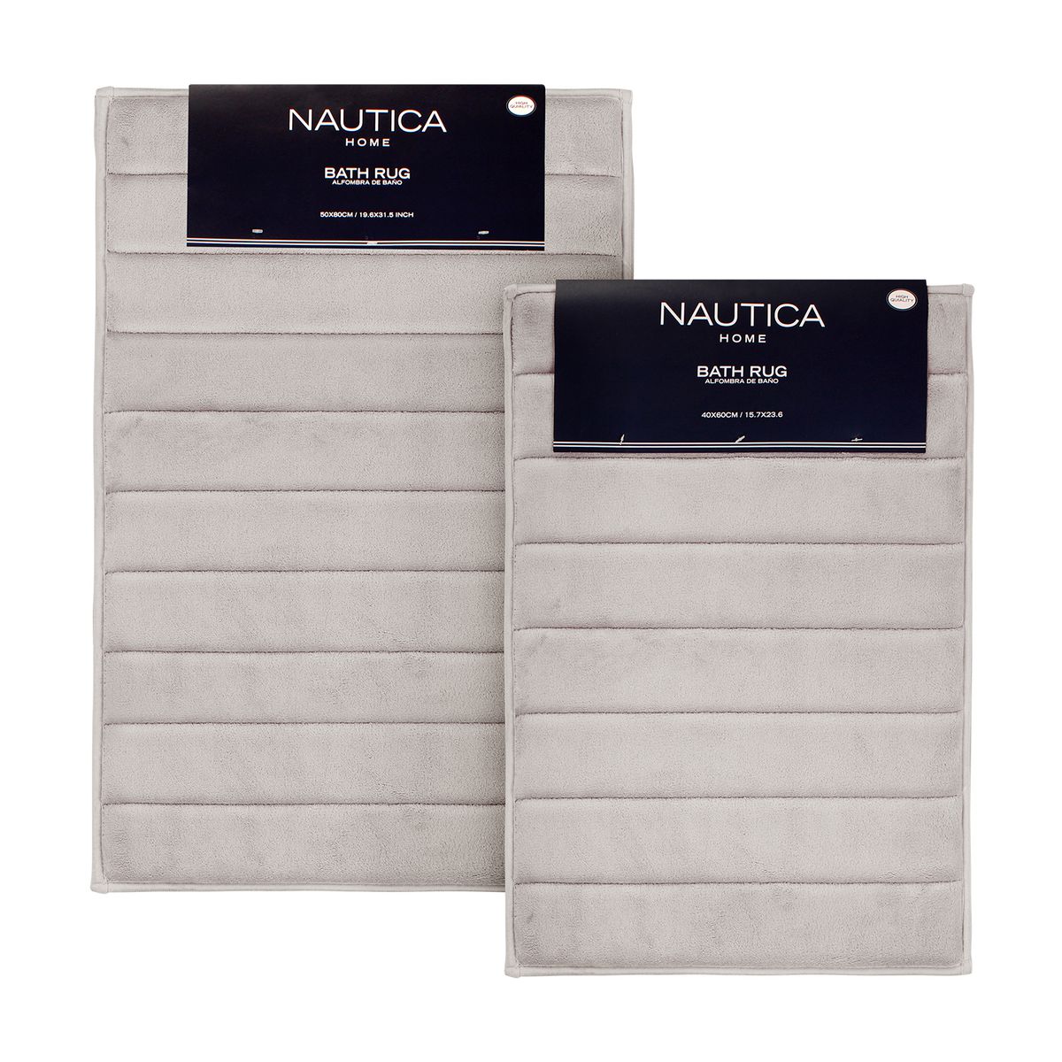 NAUTICA - Pack 2 Alfombras de Baño ultra suave Nautica 40x60cm + 50x80cm gris