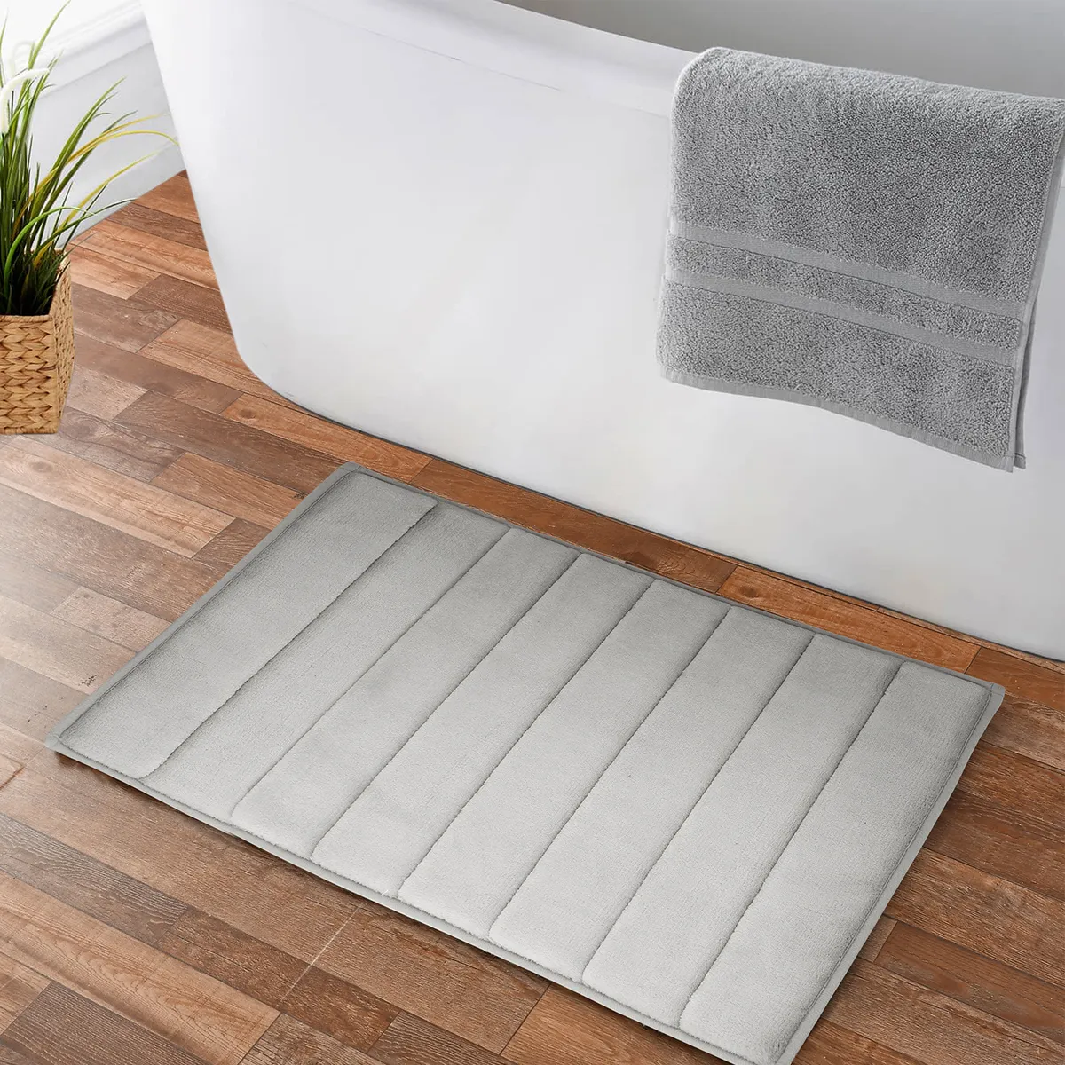 NAUTICA - Pack 2 Alfombras de Baño ultra suave Nautica 40x60cm + 50x80cm gris
