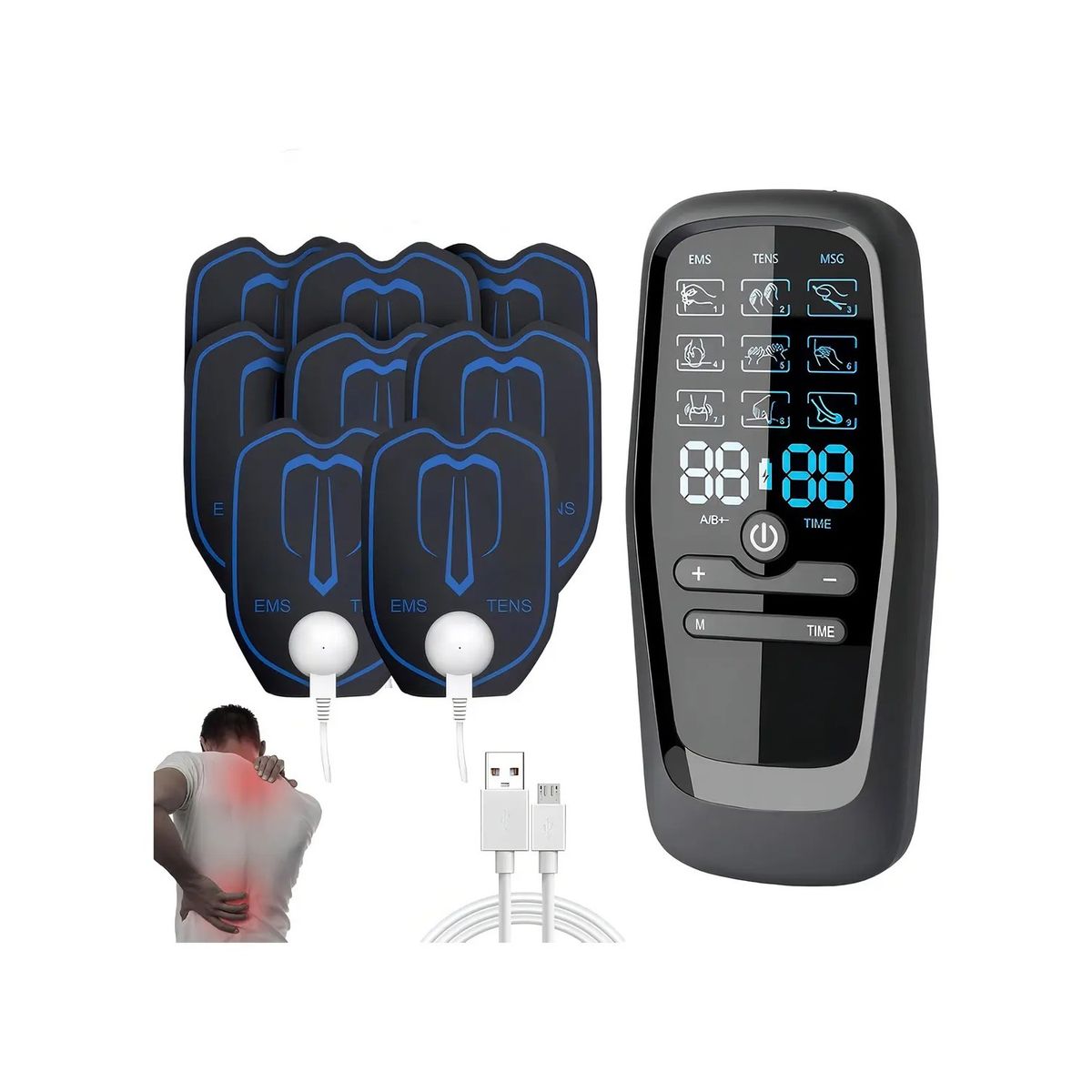 GENERICO - Masajeador Tens Portátil 9 Modos 4 Parches Dolor Muscular Labg