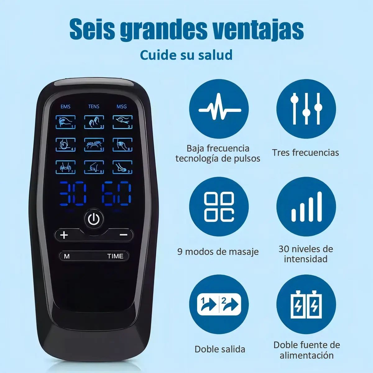 GENERICO - Masajeador Tens Portátil 9 Modos 4 Parches Dolor Muscular Labg