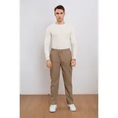 LIKE SHOP - Pantalón Recto Hombre Cotelé Interior Polar Bolsillos Cargo 7156