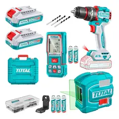 TOTAL TOOLS - Kit Taladro 76nm+medidor Distancia+ Nivel Laser+ Acc. Total