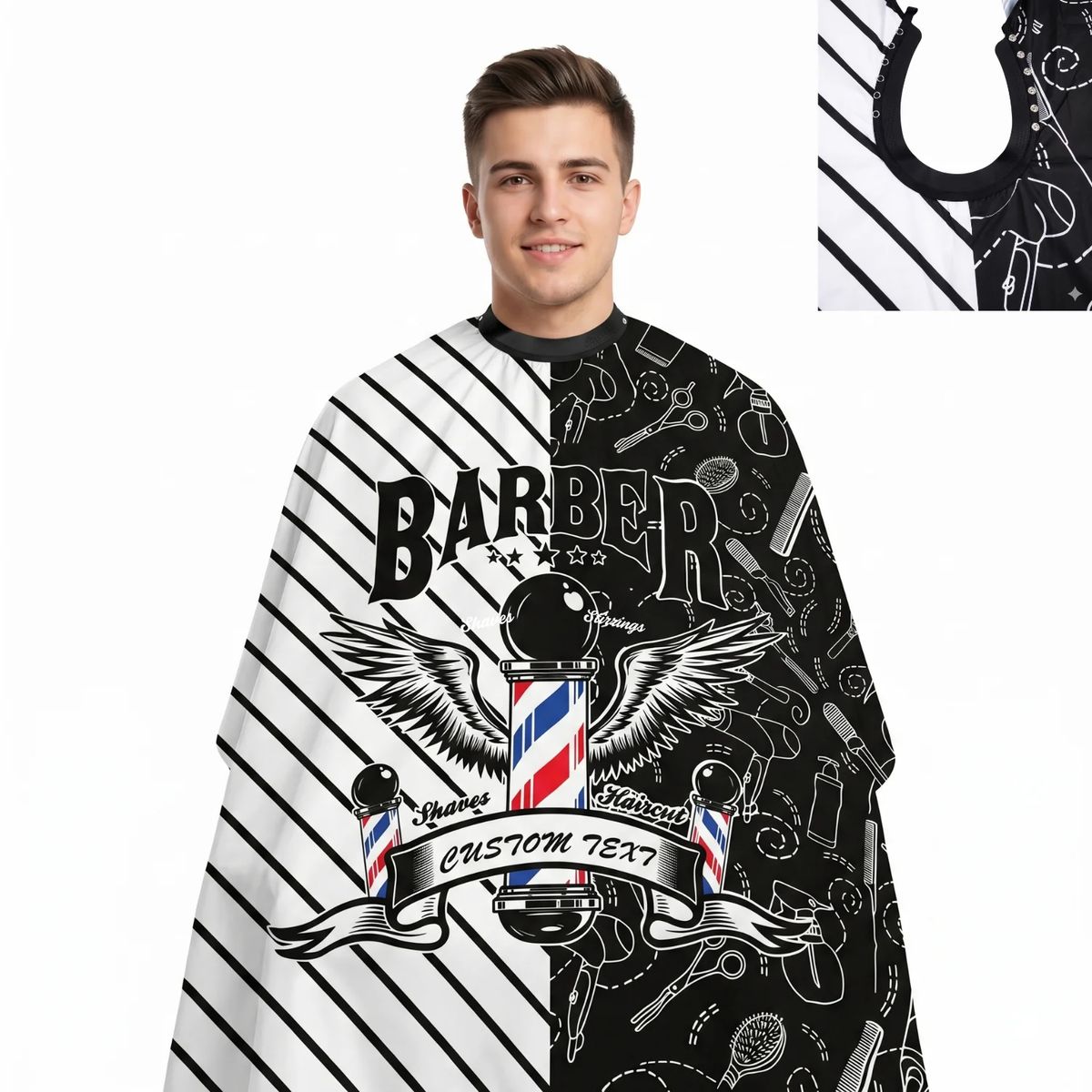 COMPRASMART CHILE - Capa Para Barberia Cuello De Goma Barbershop Blanco Negro