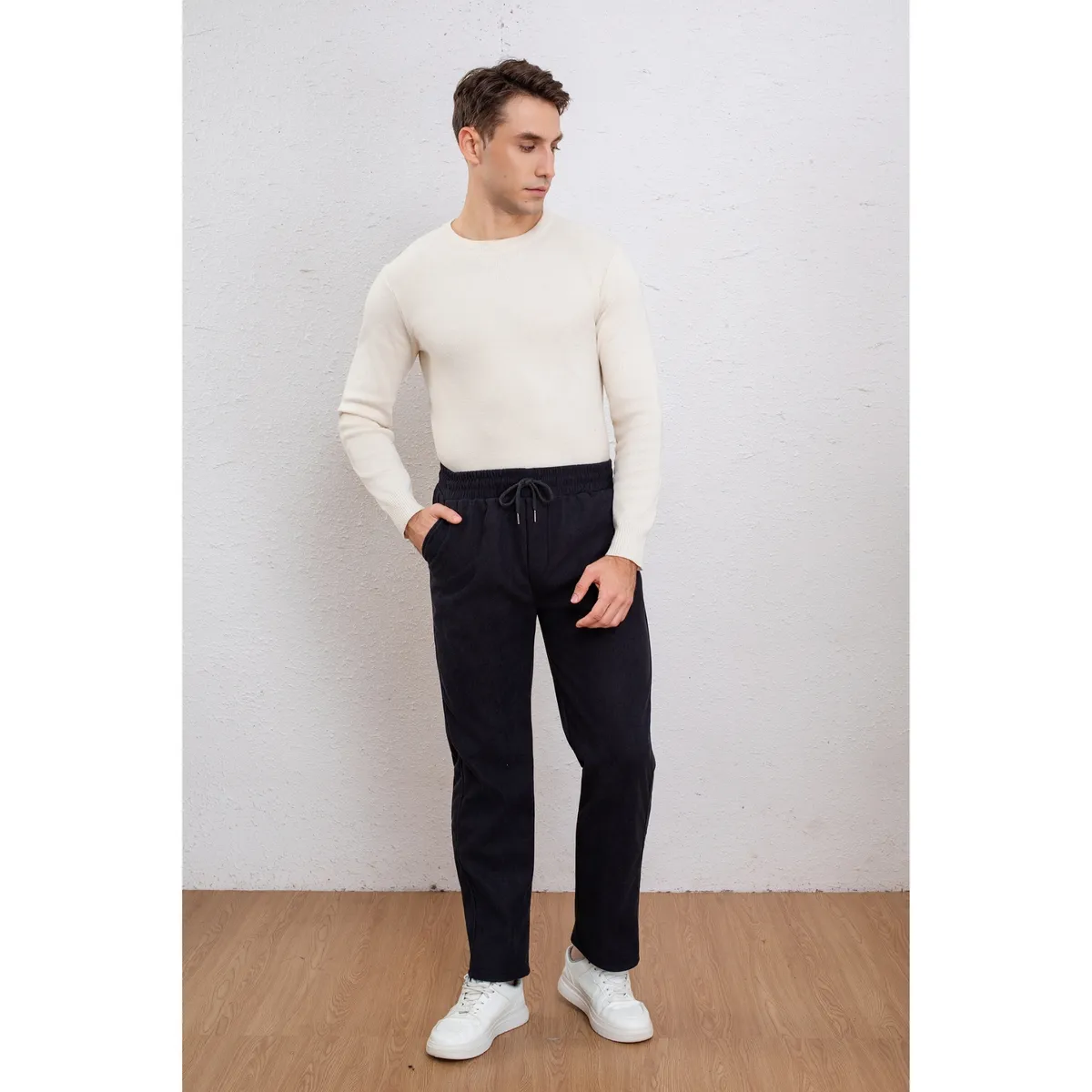 LIKE SHOP - Pantalón Recto Hombre Cotelé Liso Interior Polar Bolsillos 7157