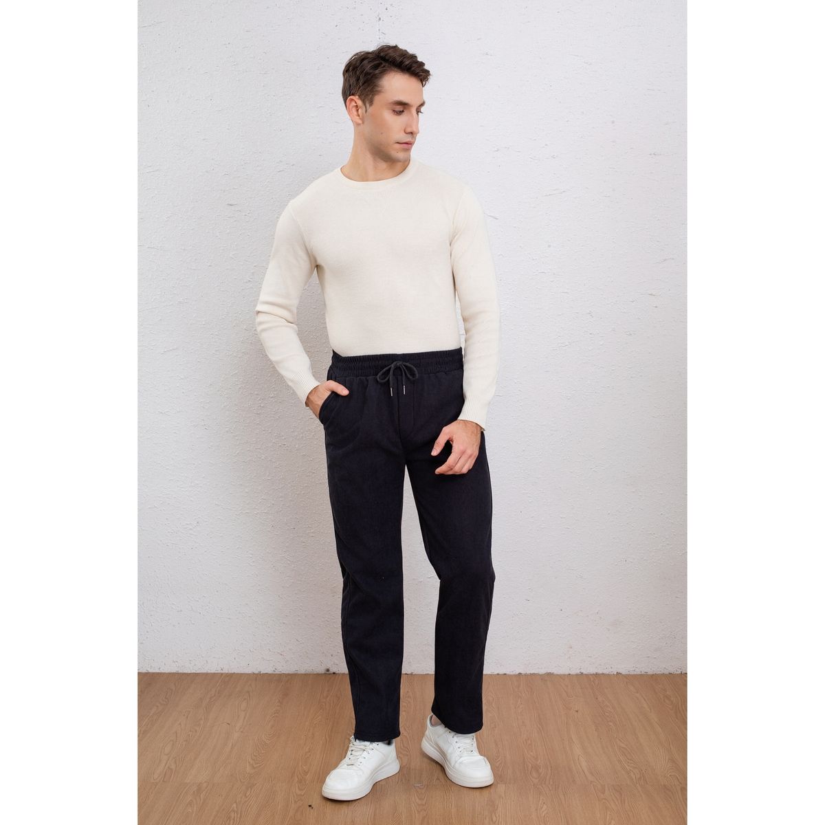 LIKE SHOP - Pantalón Recto Hombre Cotelé Liso Interior Polar Bolsillos 7157