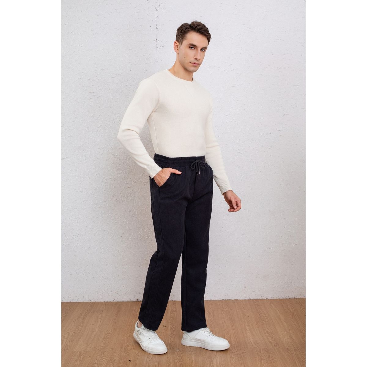 LIKE SHOP - Pantalón Recto Hombre Cotelé Liso Interior Polar Bolsillos 7157