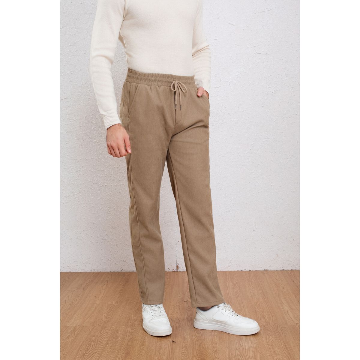 LIKE SHOP - Pantalón Recto Hombre Cotelé Liso Interior Polar Bolsillos 7157