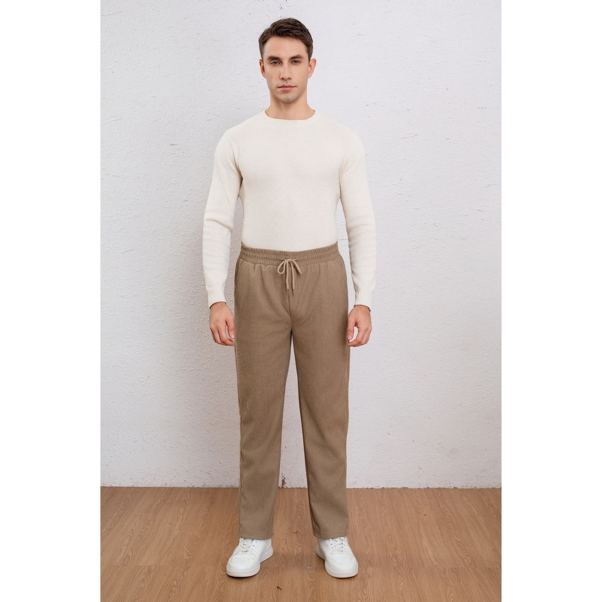 LIKE SHOP - Pantalón Recto Hombre Cotelé Liso Interior Polar Bolsillos 7157