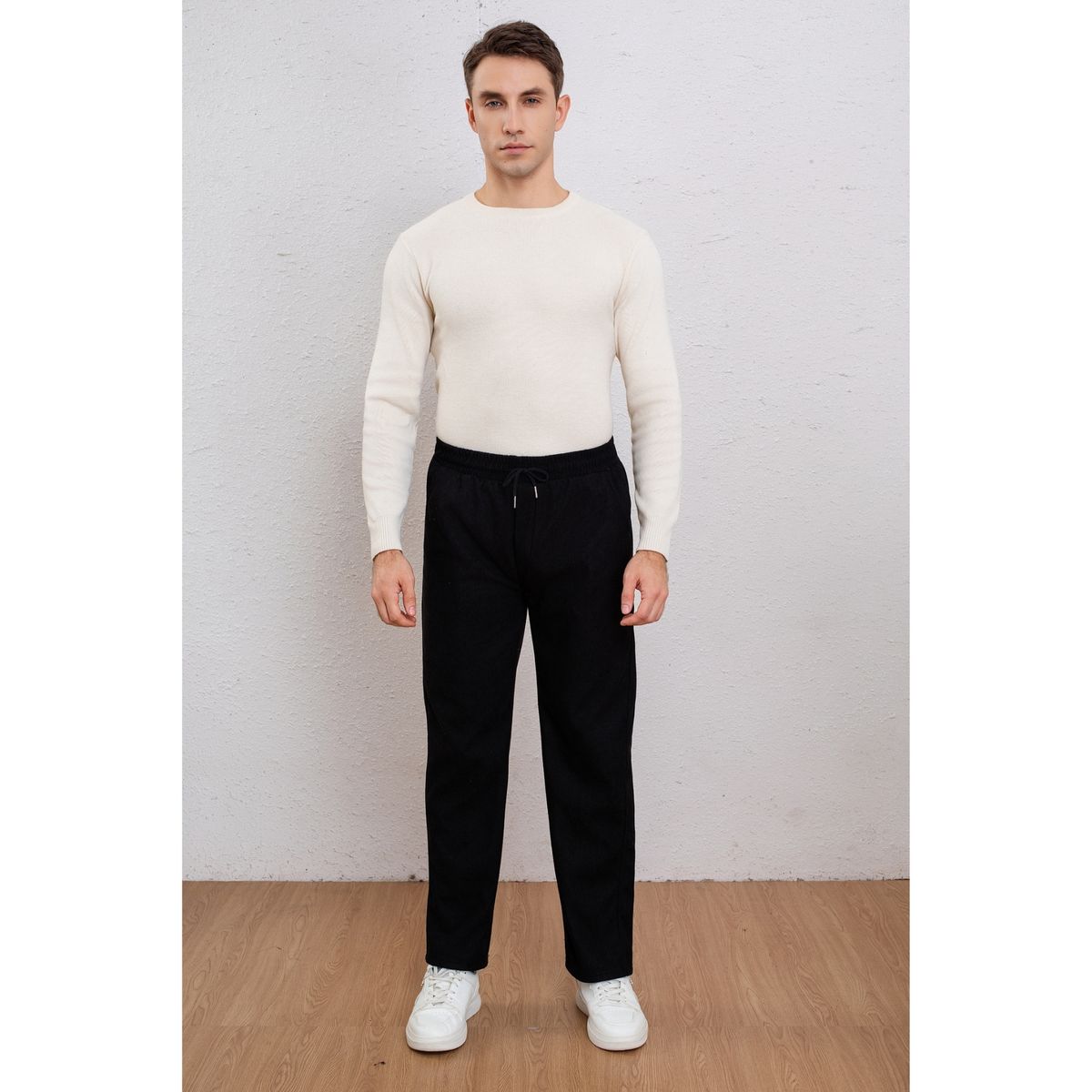 LIKE SHOP - Pantalón Recto Hombre Cotelé Liso Interior Polar Bolsillos 7157