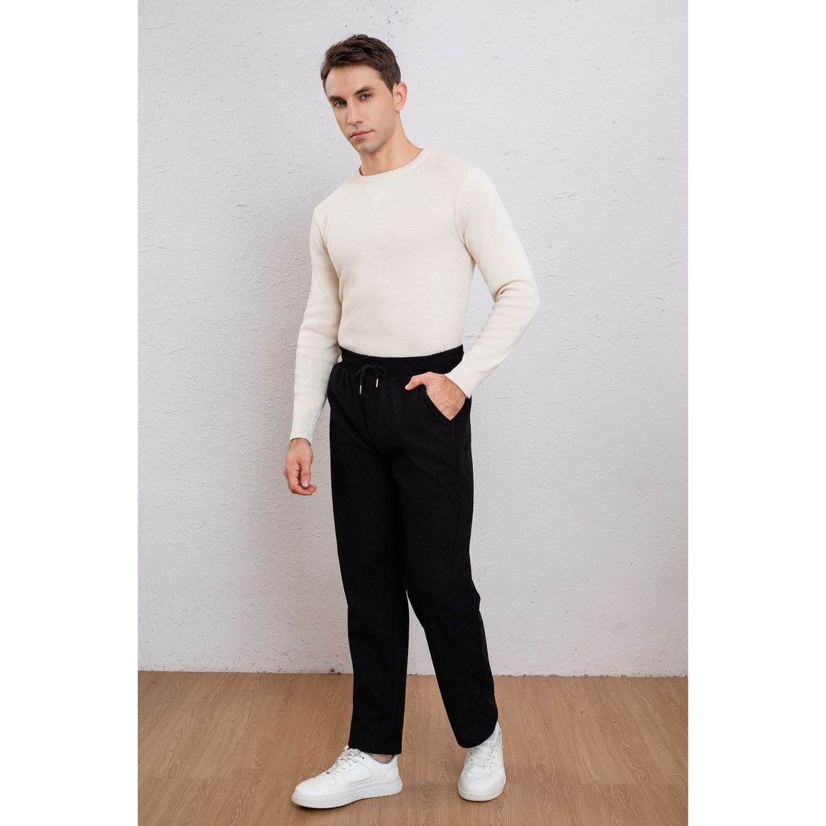 LIKE SHOP - Pantalón Recto Hombre Cotelé Liso Interior Polar Bolsillos 7157