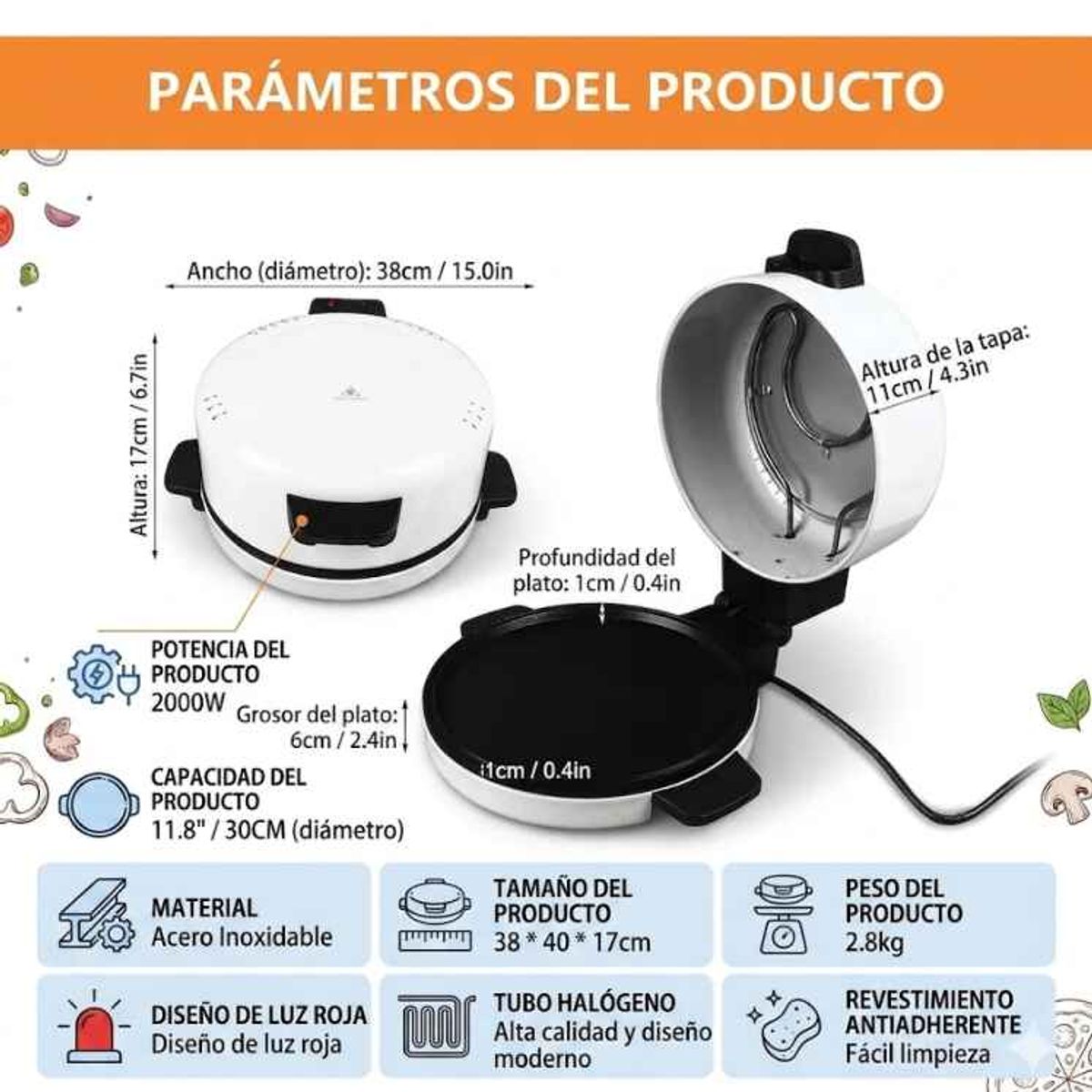 GENERICO - Mini Pizza Gratinador Horno Pizzero Sarten Antiadherente