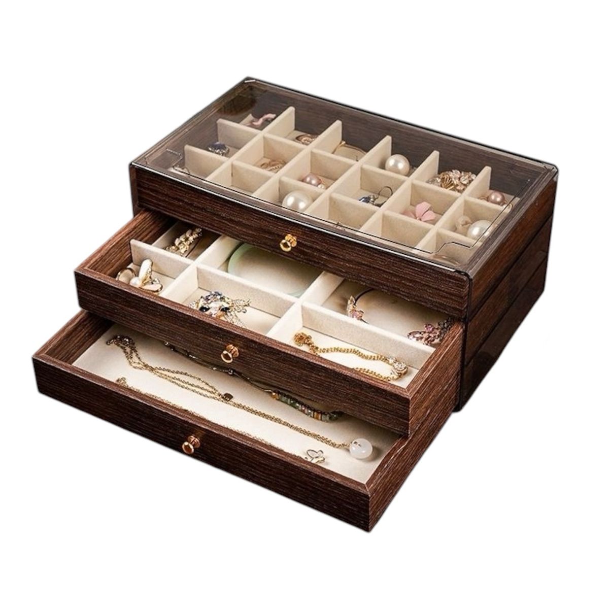 OKAY - Joyero Organizador De Madera Y Acrílico 3 Niveles
