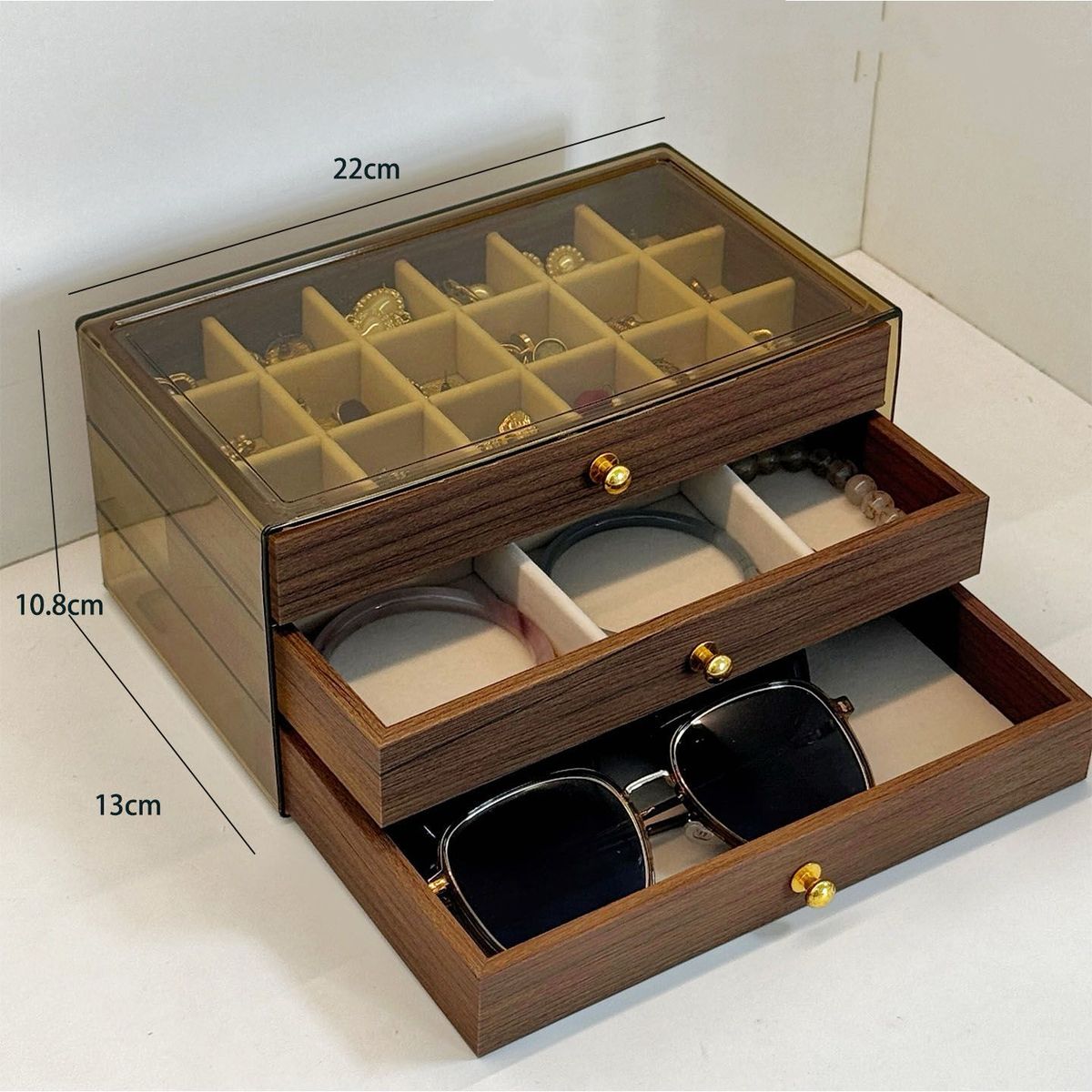 OKAY - Joyero Organizador De Madera Y Acrílico 3 Niveles