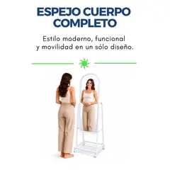 GENERICO - Con Ruedas y Repisa Espejo de Cuerpo Completo 160 cm – Diseño Moderno Blanco