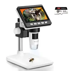 PUREPOWER - Microscopio Digital con Aumento de 50-1000X, Con Pantalla LCD HD de 4,3,Con Lenove 16G TF card