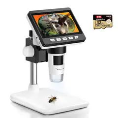 PUREPOWER - Microscopio Digital con Aumento de 50-1000X, Con Pantalla LCD HD de 4,3,Con Lenove 32G TF card