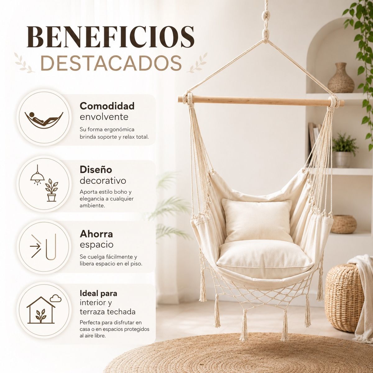 DOPA - Silla Colgante Hamaca De Lona Y Algodon Con Cojines Crudo