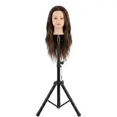 GENERICO - Cabeza Técnica Sintetica Castaña 60 cms+ Atril Soporte Práctica Corte Peluqueria