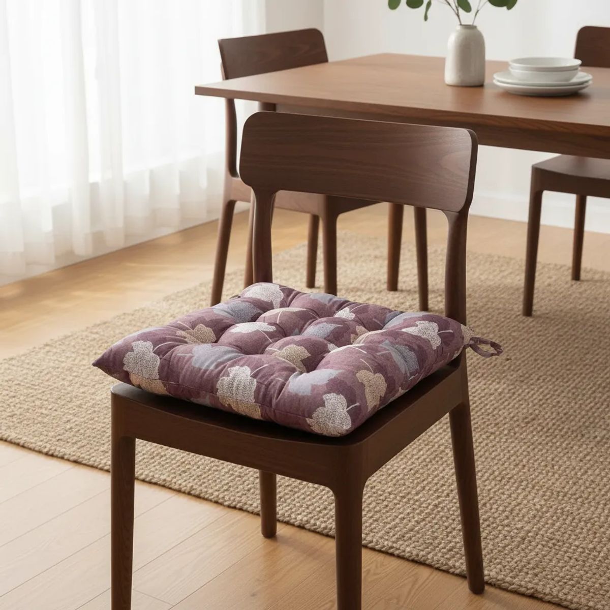 GENERICO - Cojín Acolchado Para Silla 40x40cm Con Amarras Diseño Hojas