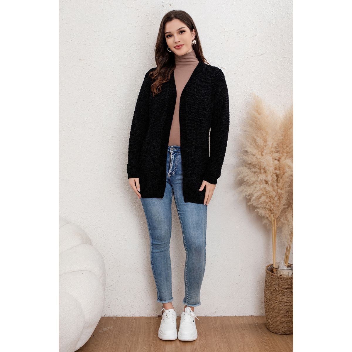 LIKE SHOP - Tapado Mujer Algodón Chenille Toda Temporada Tejido Puntos 6014