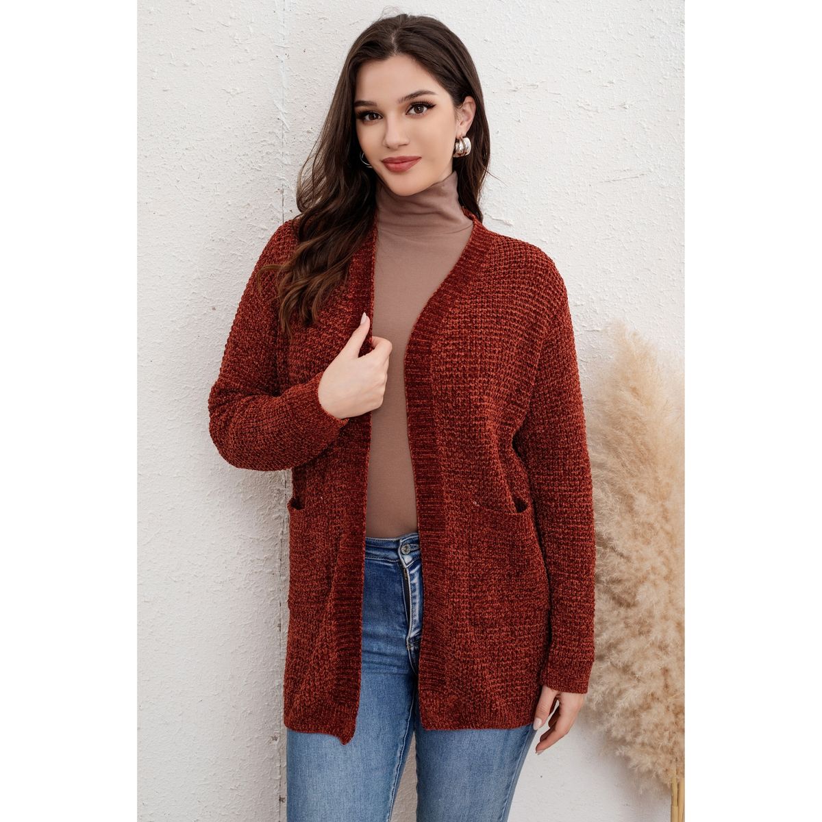 LIKE SHOP - Tapado Mujer Algodón Chenille Toda Temporada Tejido Puntos 6014