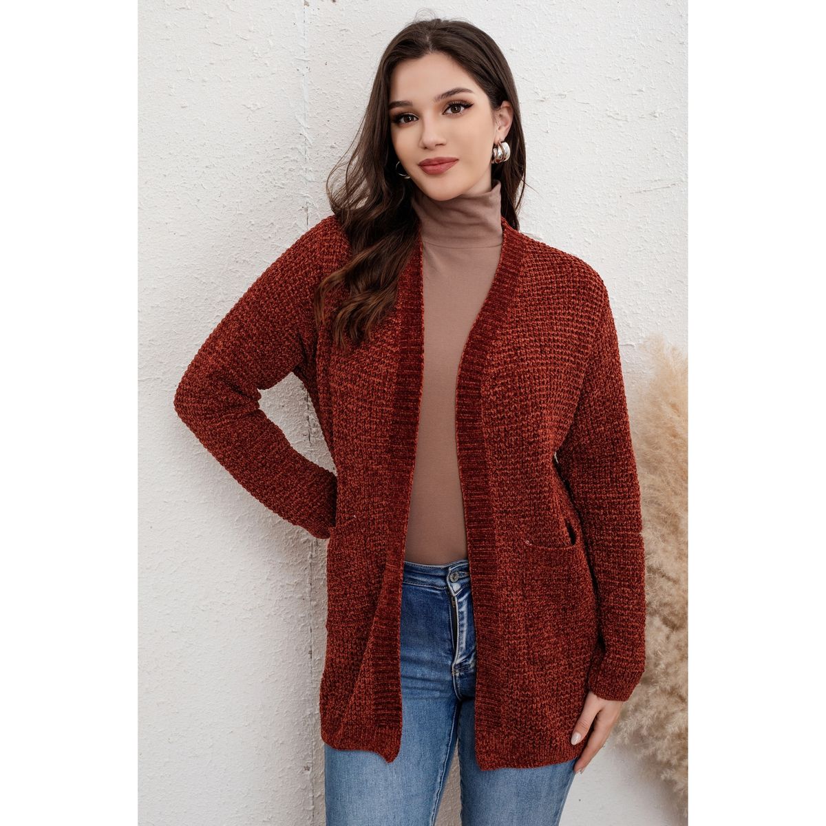 LIKE SHOP - Tapado Mujer Algodón Chenille Toda Temporada Tejido Puntos 6014