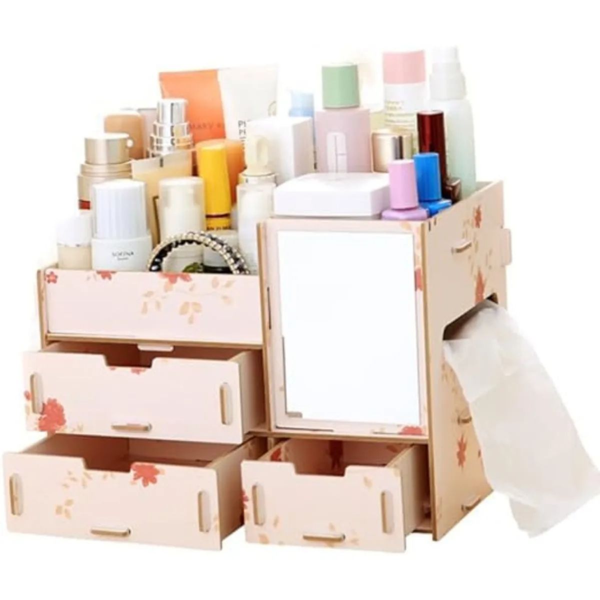 GENERICO - Organizador de Maquillaje de Madera Armable con Espejo