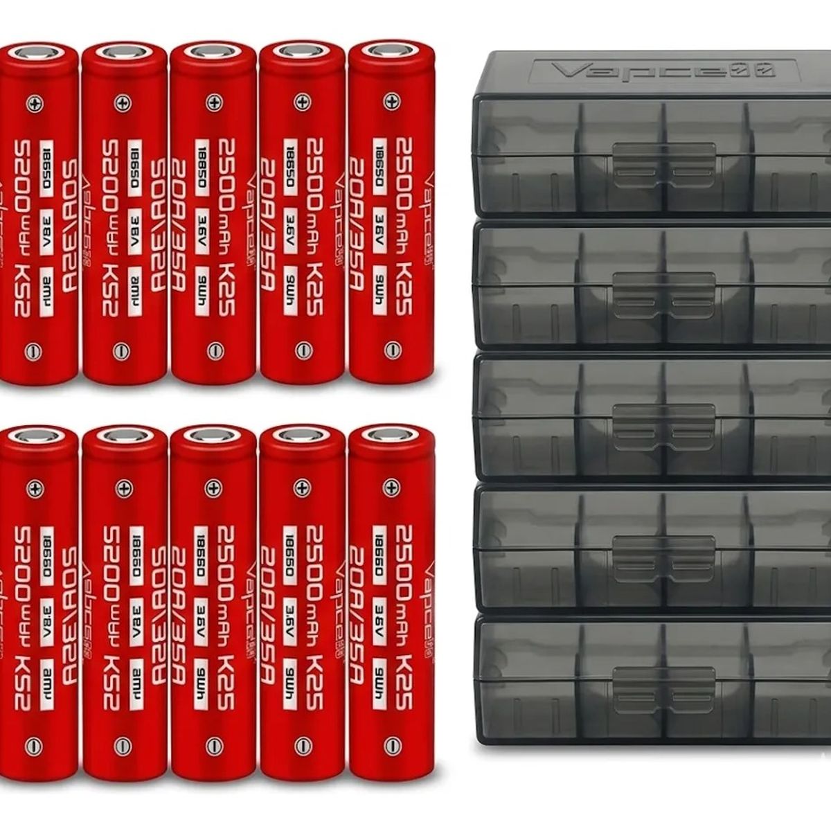 GENERICO - Pack 10 Pilas Baterias Para Vaporizador 18650 Recargables Vapcell 2500mah + 5 Cajas Vapcell