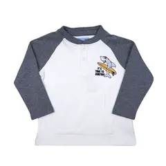 PUMUCKI - Polera Manga Larga Niño Tiburón Gris 100% Algodón