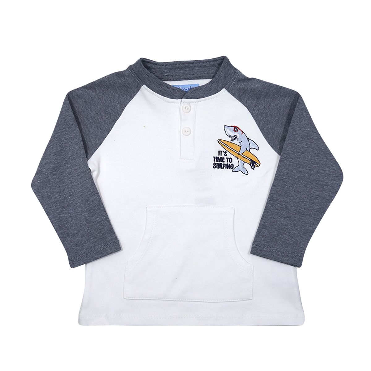 PUMUCKI - Polera Manga Larga Niño Tiburón Gris 100% Algodón