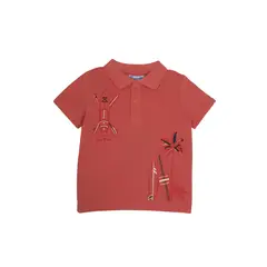 PUMUCKI - Polera Piqué Manga Corta Niño Naranjo 100% Algodón