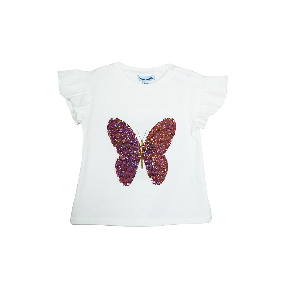 PUMUCKI - Polera Manga Corta Niña Blanca con Lentejuelas Mariposa
