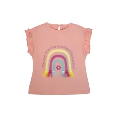 PUMUCKI - Polera Rosa Manga Corta Arcoíris Niña 100% Algodón
