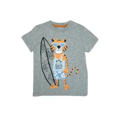PUMUCKI - Polera Gris Manga Corta Tigre Niña 100% Algodón