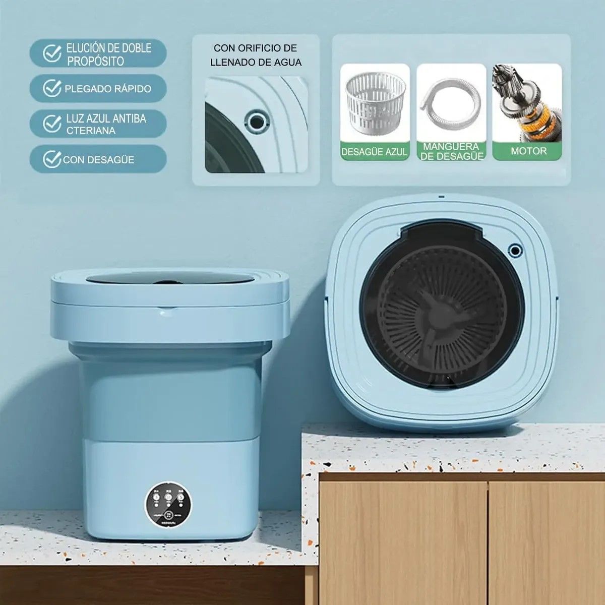 GENERICO - Mini Lavadora Portatil Plegable Centrifugado Ropa Pequeña BELUG