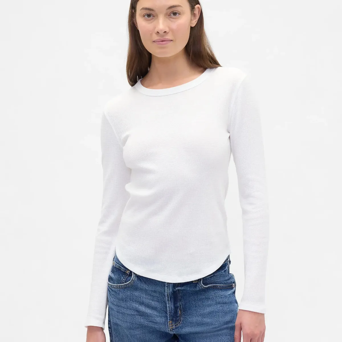 GAP - Polera Mujer Gap Manga Larga Waffle Blanco