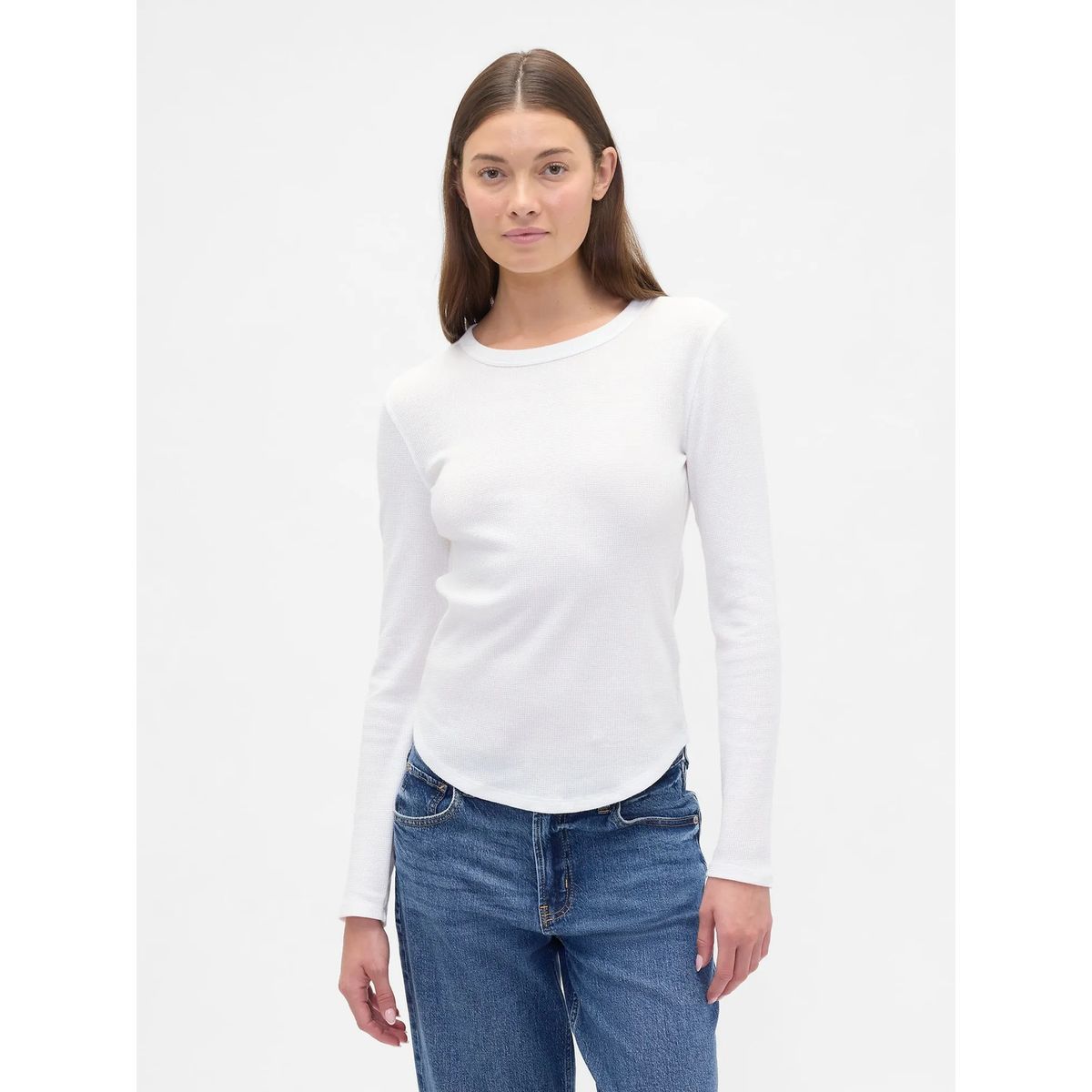 GAP - Polera Mujer Gap Manga Larga Waffle Blanco