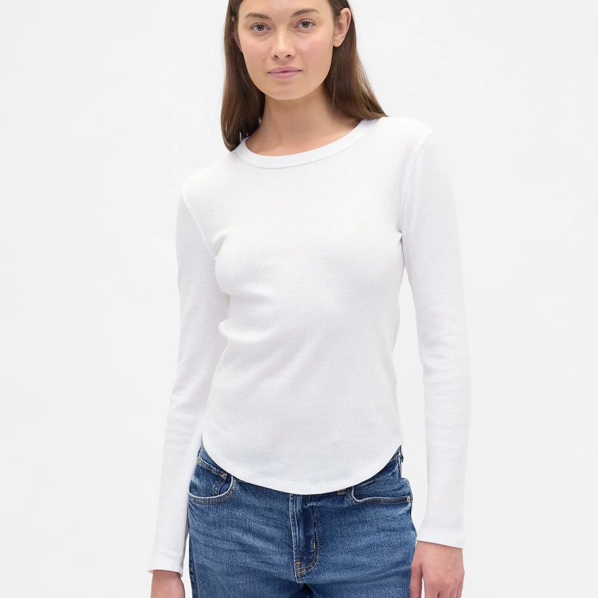 GAP - Polera Mujer Gap Manga Larga Waffle Blanco